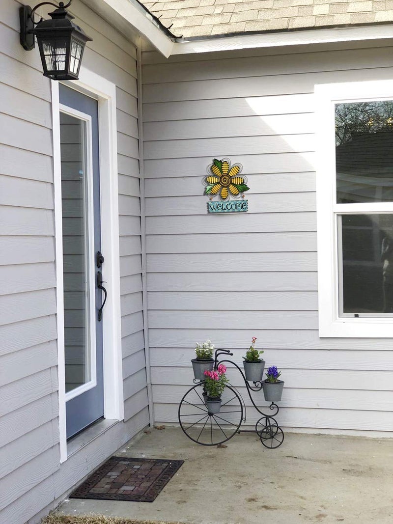 Attraction Design Welcome Sign for Front Door Decor Hanging Sign, Metal Flower Welcome Door Sign Wall Art Decor Hanging for Indoor Outdoor Patio Garden Yard Sign Porch Decoration 15.75X12.75In (B) - Image 3